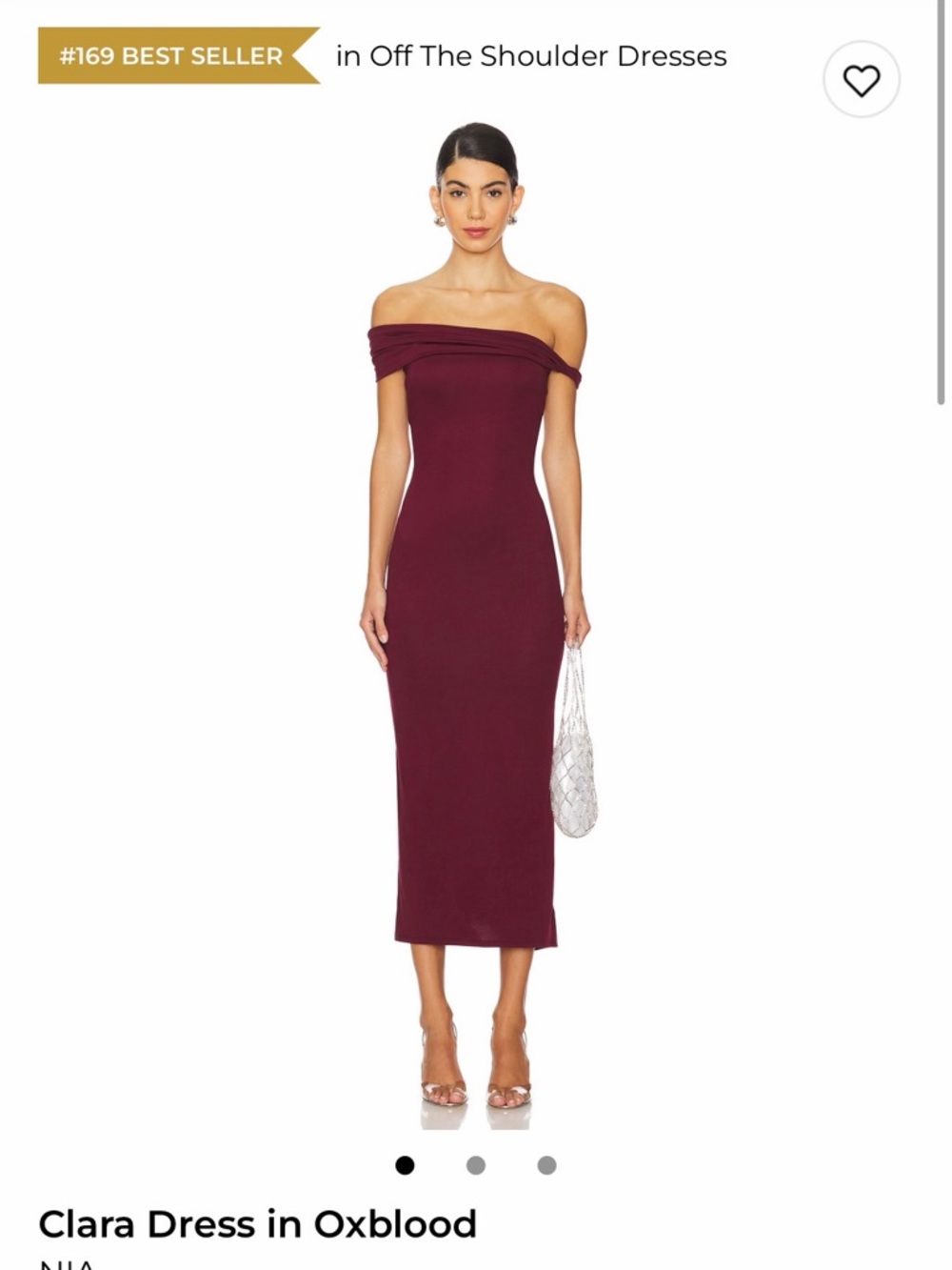 Nia Clara Off-the-Shoulder Dress in Oxblood burgundy color